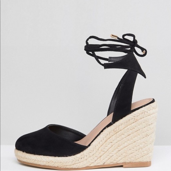 EUC ASOS Black Wide Fit Espadrille Wedges - Picture 10 of 10